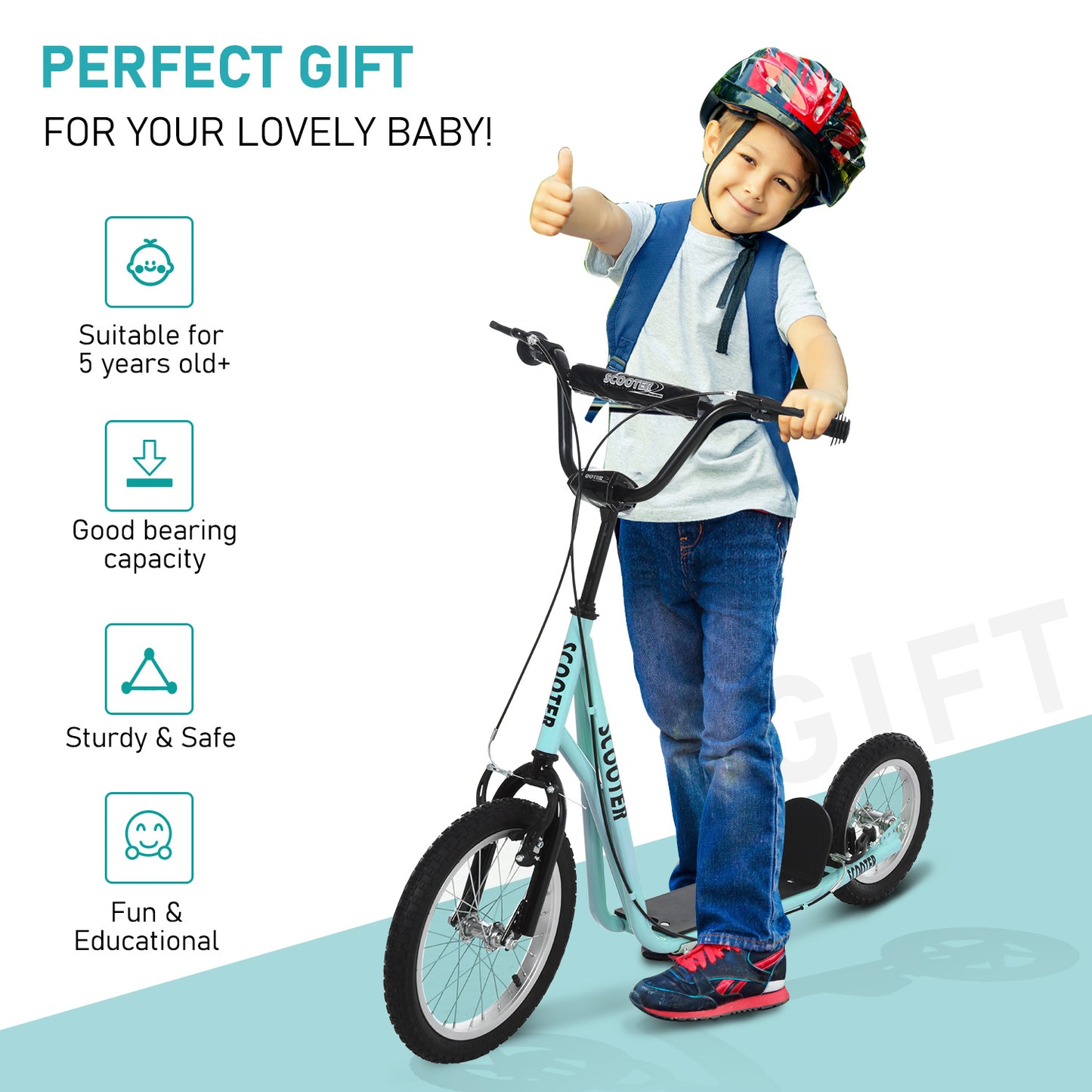 Big Wheel Scooter for Teens Youth Adjustable Handlebar with Dual Brakes Inflatable Wheels Kids Crystal