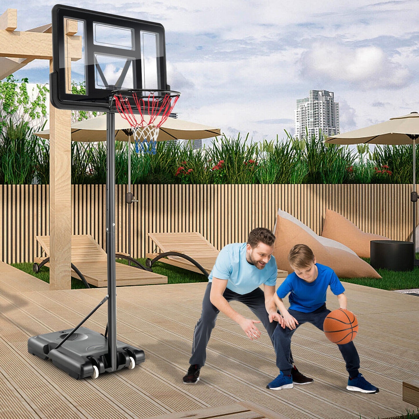4.25-10 Feet Basketball Hoop System with Adjustment Holes and 2 Nets Kids Crystal
