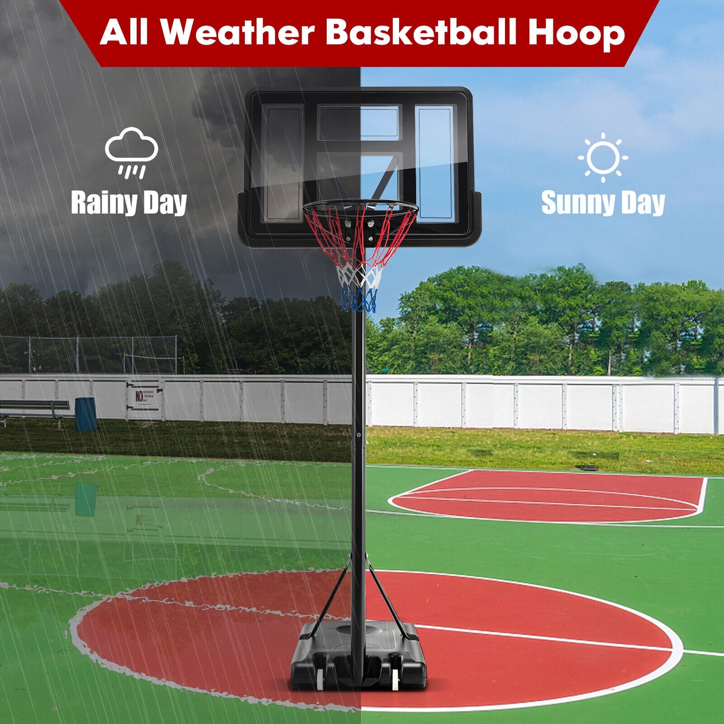 4.25-10 Feet Basketball Hoop System with Adjustment Holes and 2 Nets Kids Crystal