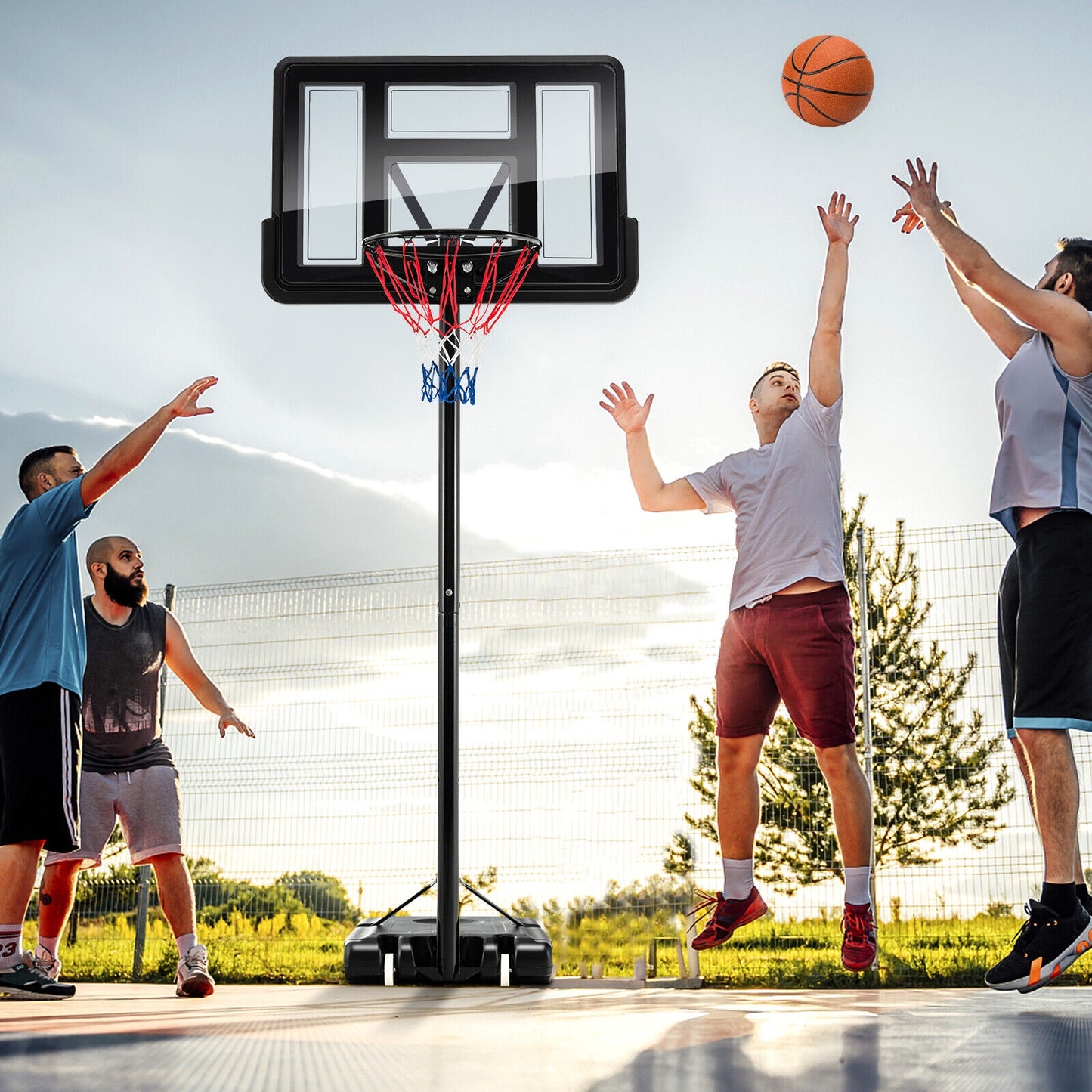 4.25-10 Feet Basketball Hoop System with Adjustment Holes and 2 Nets Kids Crystal
