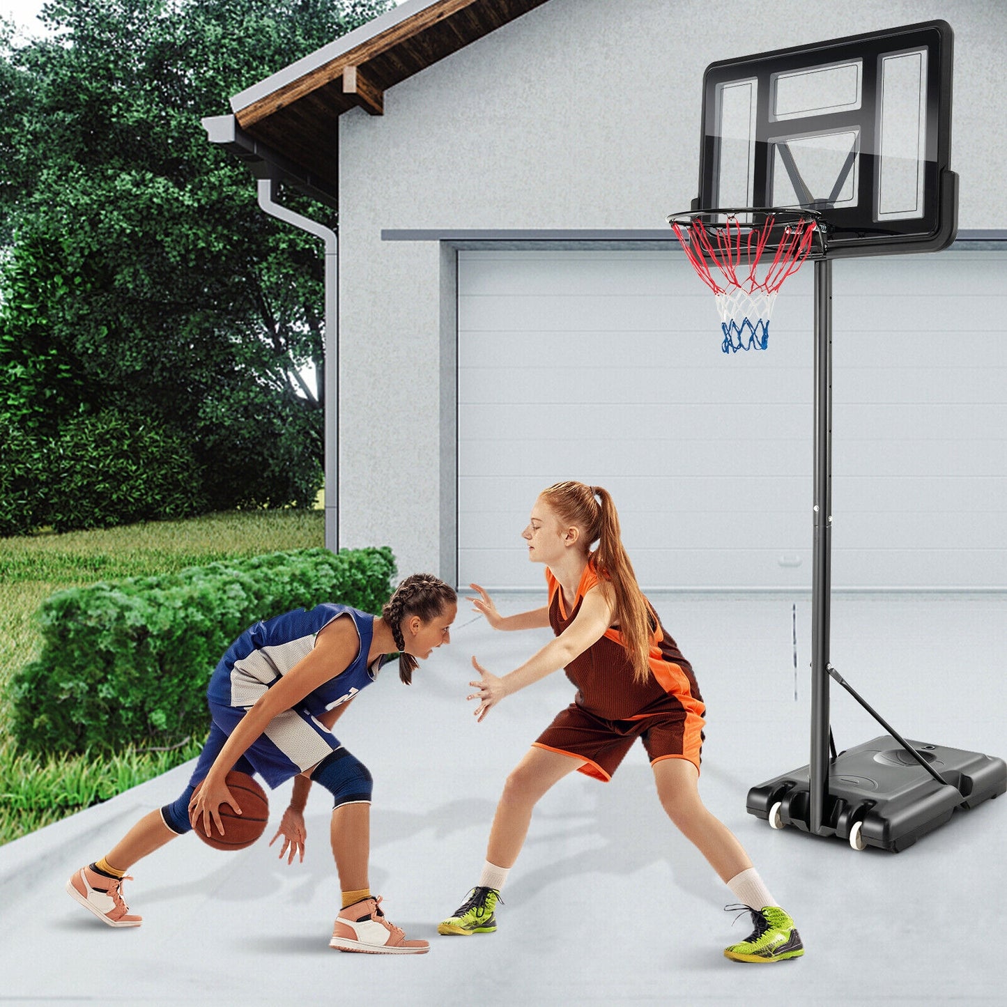 4.25-10 Feet Basketball Hoop System with Adjustment Holes and 2 Nets Kids Crystal