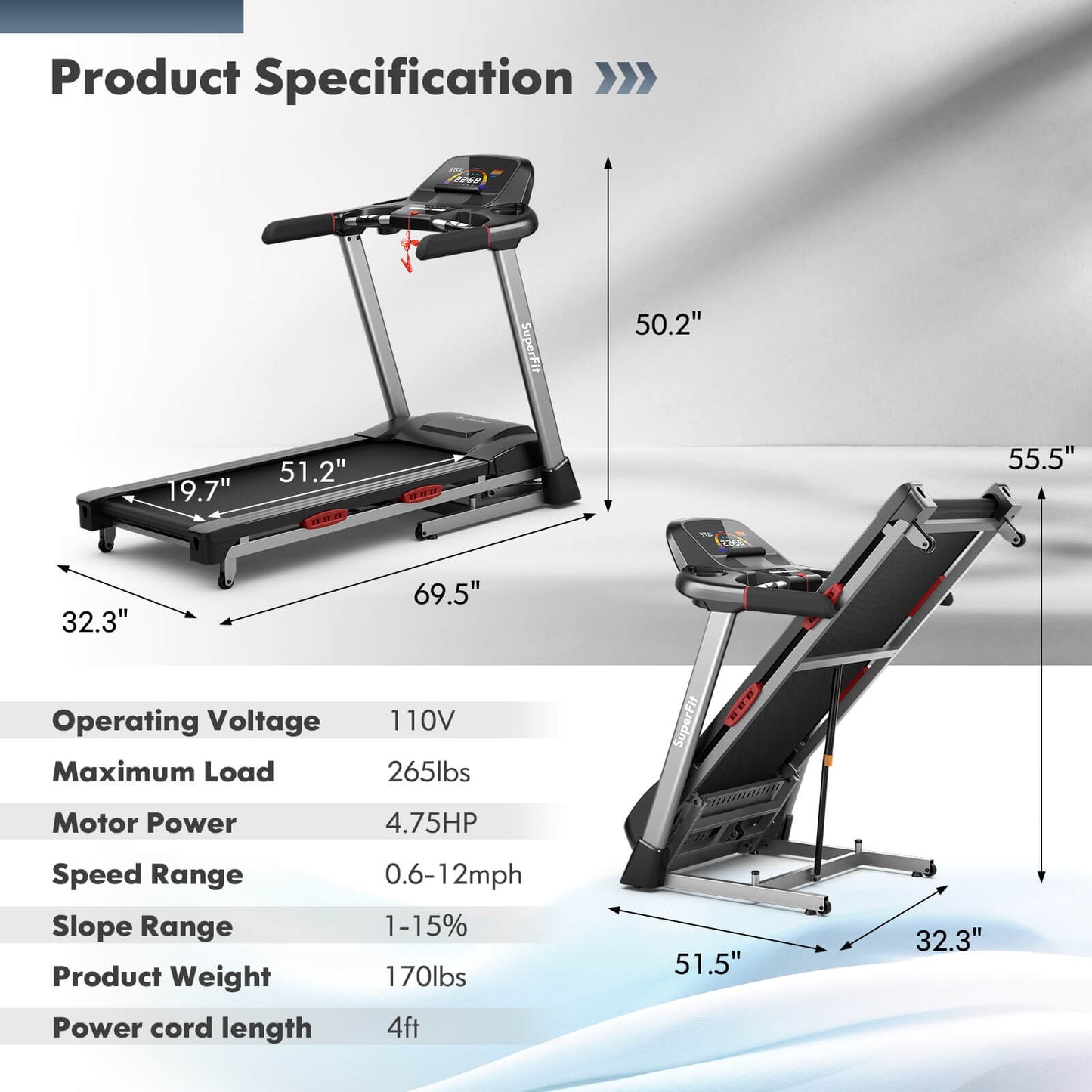 4.75 HP Folding Treadmill with Auto Incline and 20 Preset Programs-Black Kids Crystal