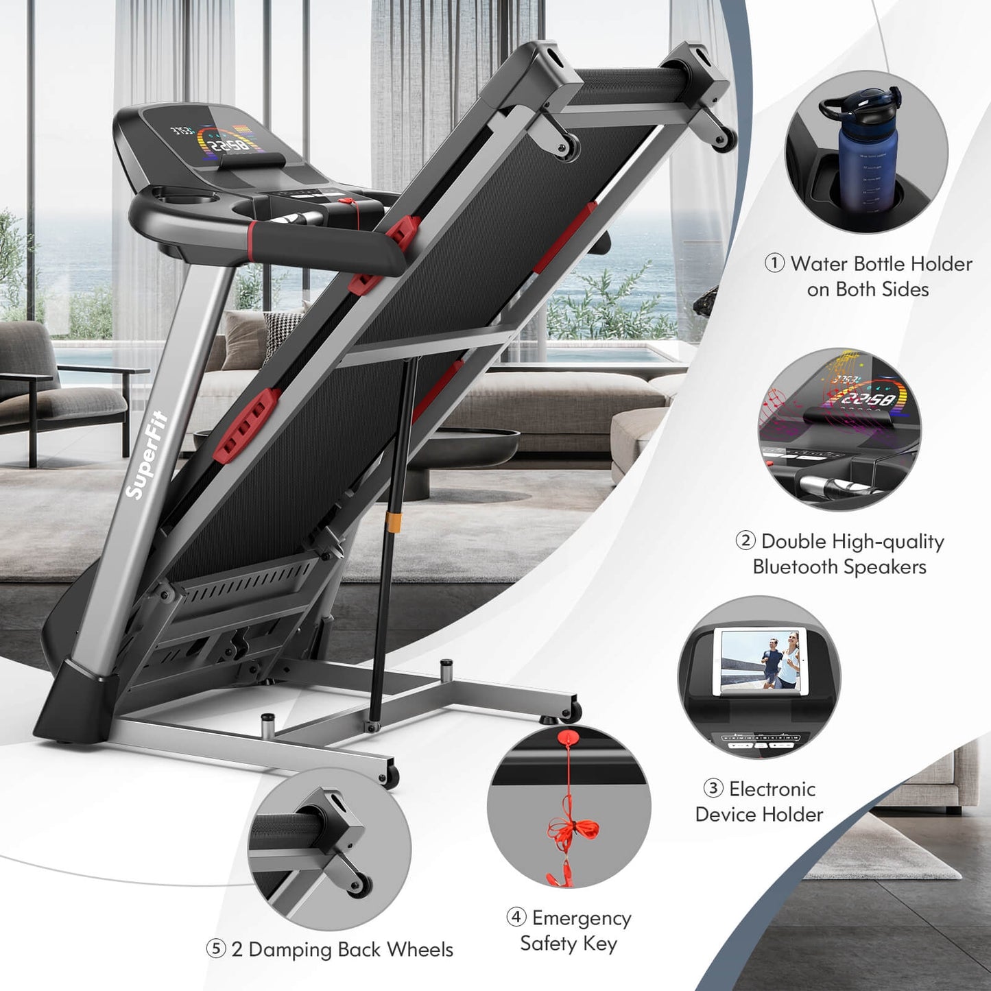 4.75 HP Folding Treadmill with Auto Incline and 20 Preset Programs-Black Kids Crystal