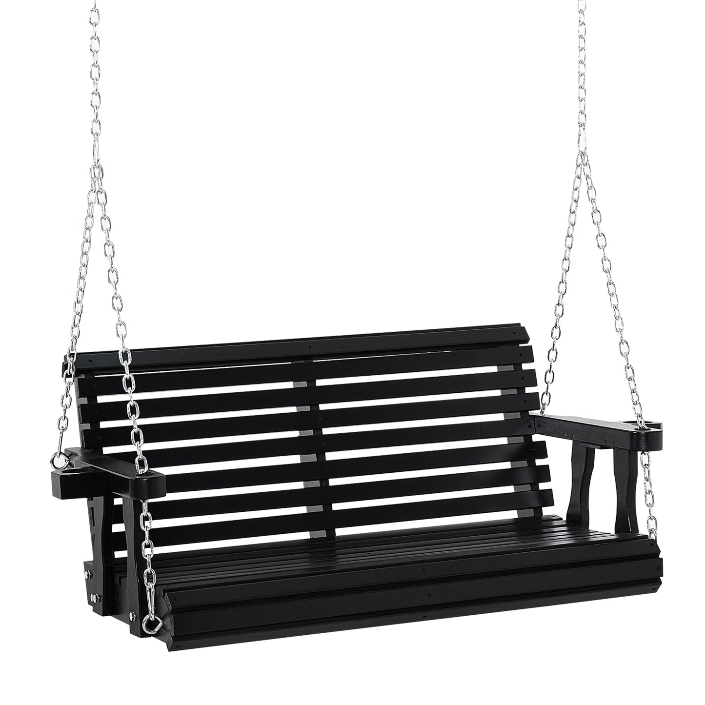 2 Seater Porch Swing Wooden Bench Chair Patio Outdoor Furniture Swing with Cup Holders Chains Garden Yard Black Kids Crystal