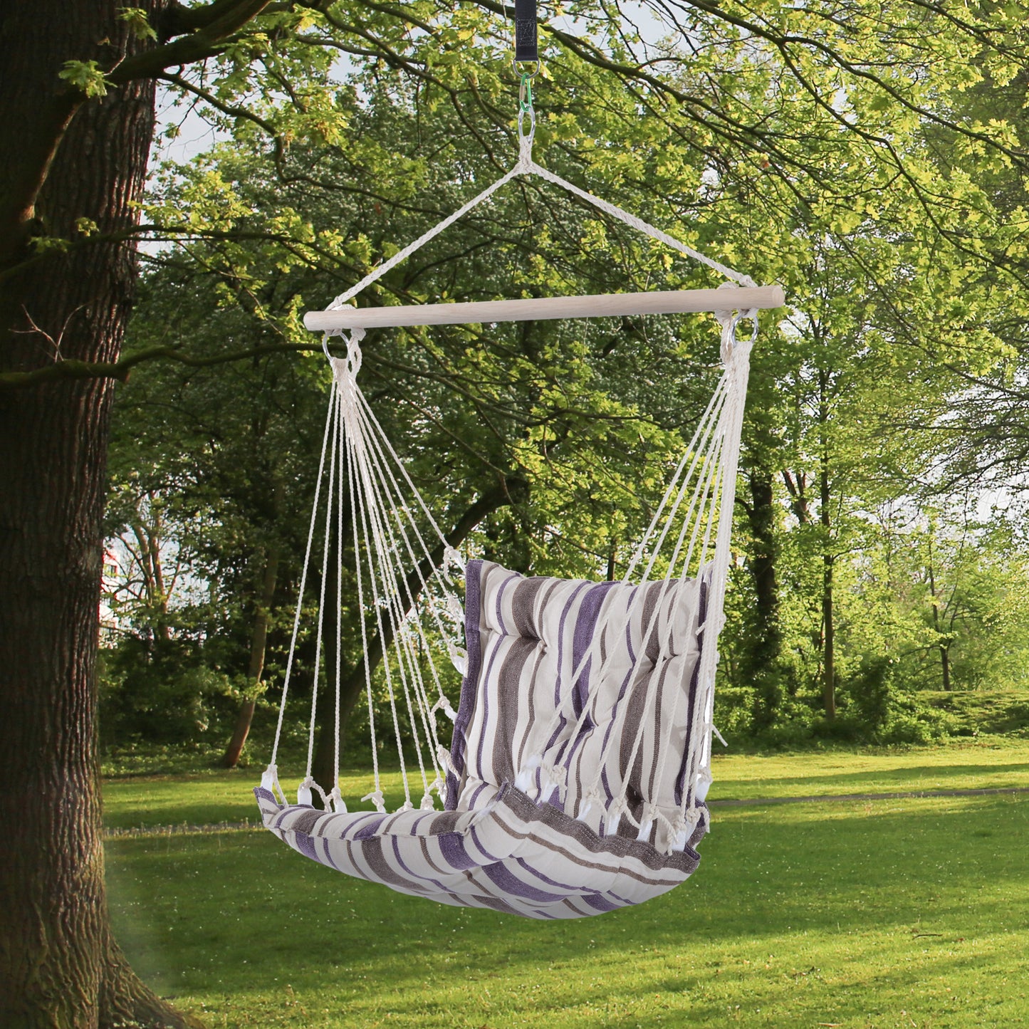 Portable Relaxation: Woven Rope Hanging Swing Chair for Outdoor Garden, Yard, Camping, Brown Finish Kids Crystal
