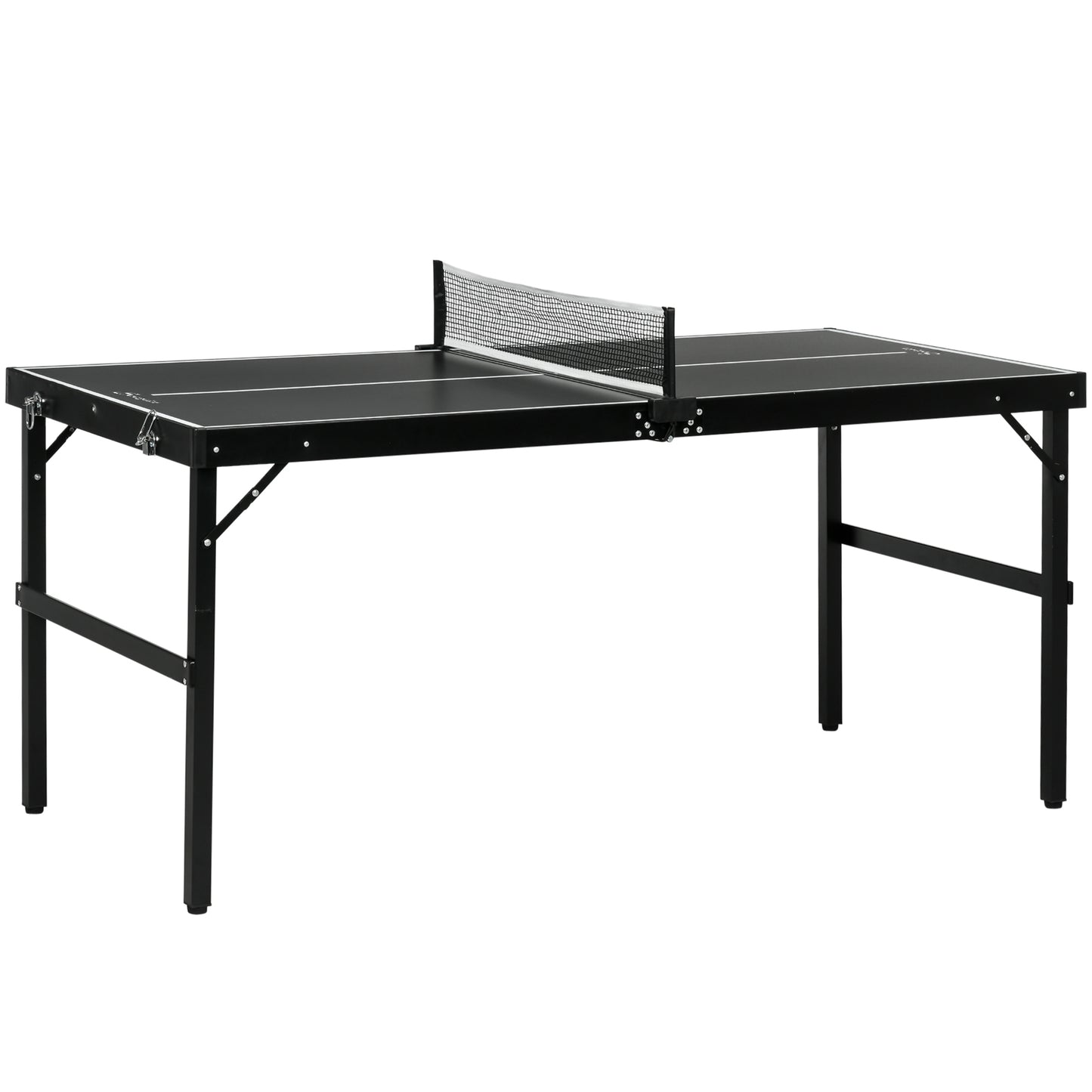 Mid-size Folding Table Tennis Table with Aluminium Frame, Portable Outdoor Ping Pong Table with Net, Black Kids Crystal