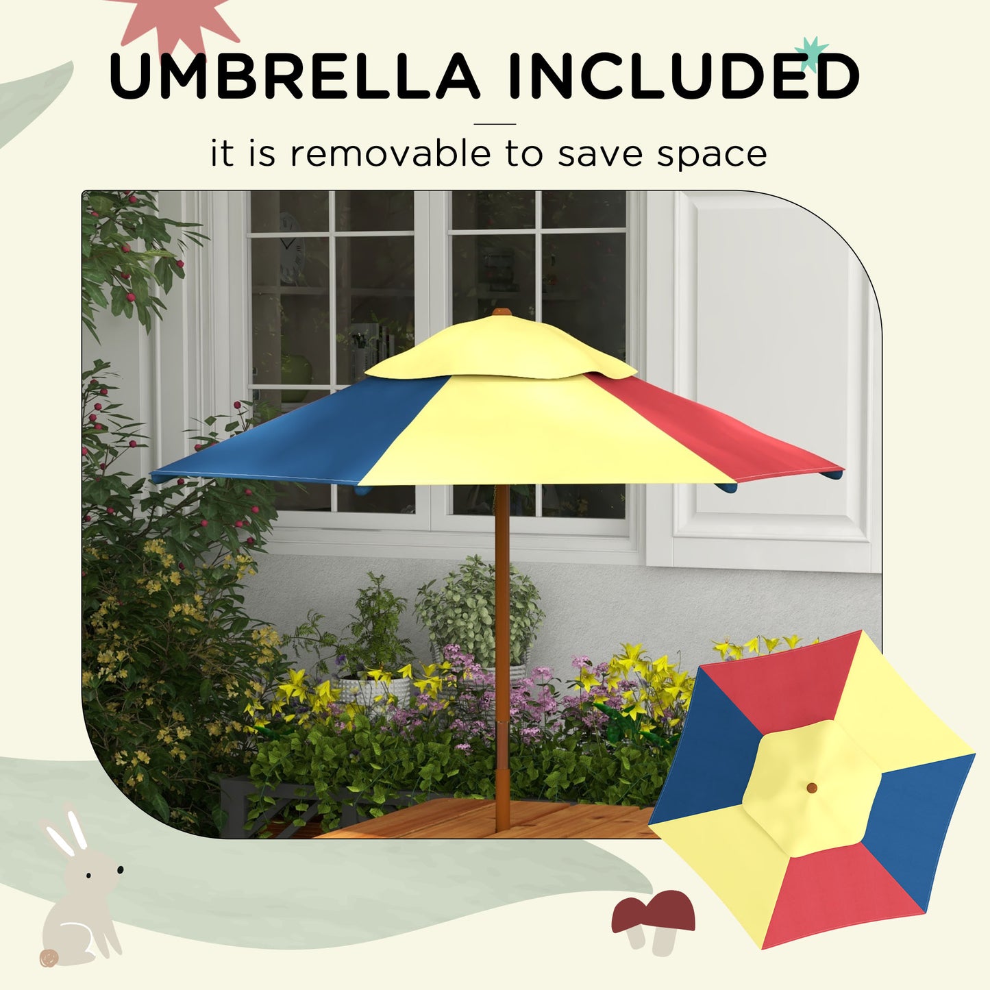 Toddler Water Table Kids Sand & Water Table with Removable Foldable Umbrella for Patio Lawn Garden, Aged 3-6 Years Old