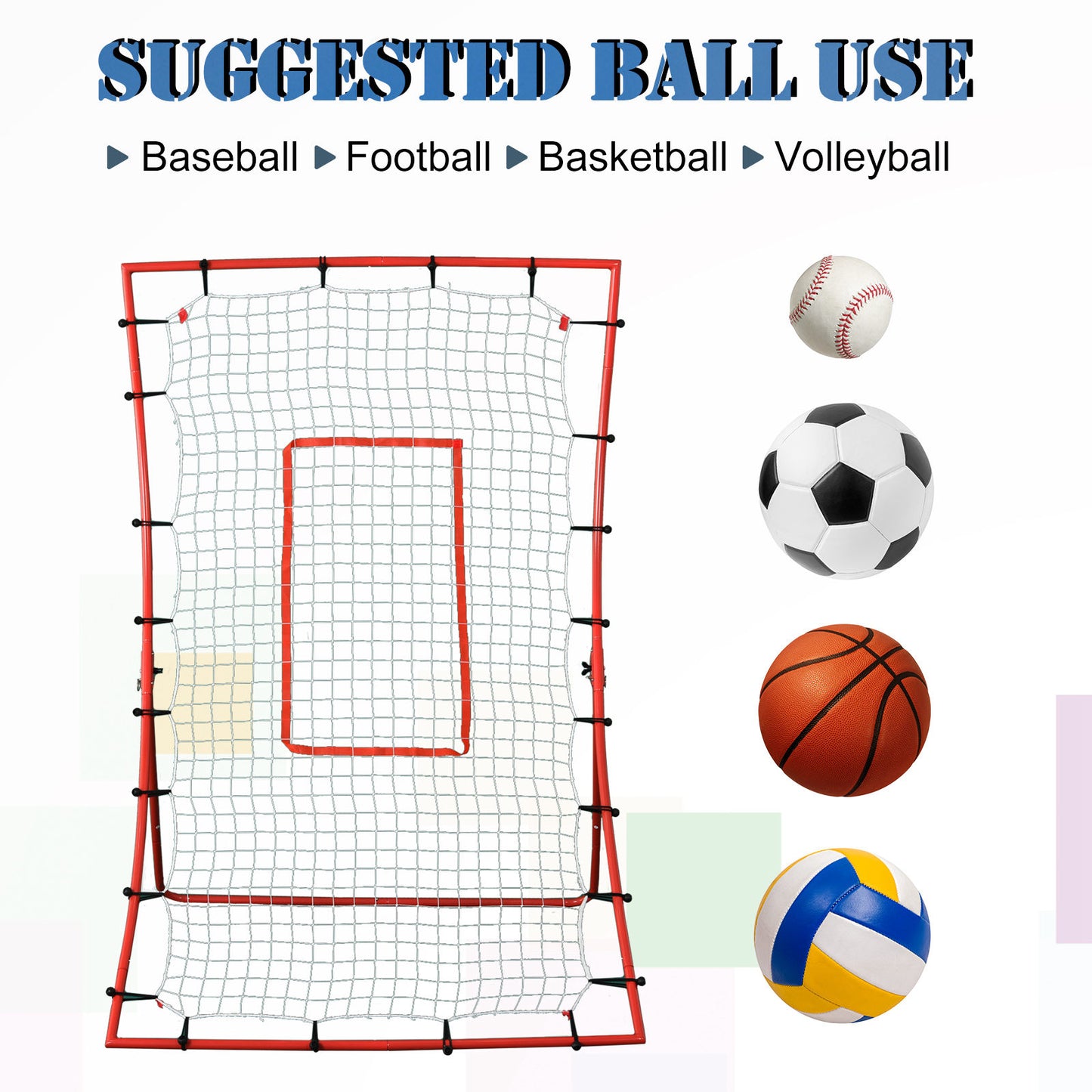 Adjustable Rebounder Goal for Baseball Football Basketball Volleyball 5 Angles Daily Training Kids Crystal