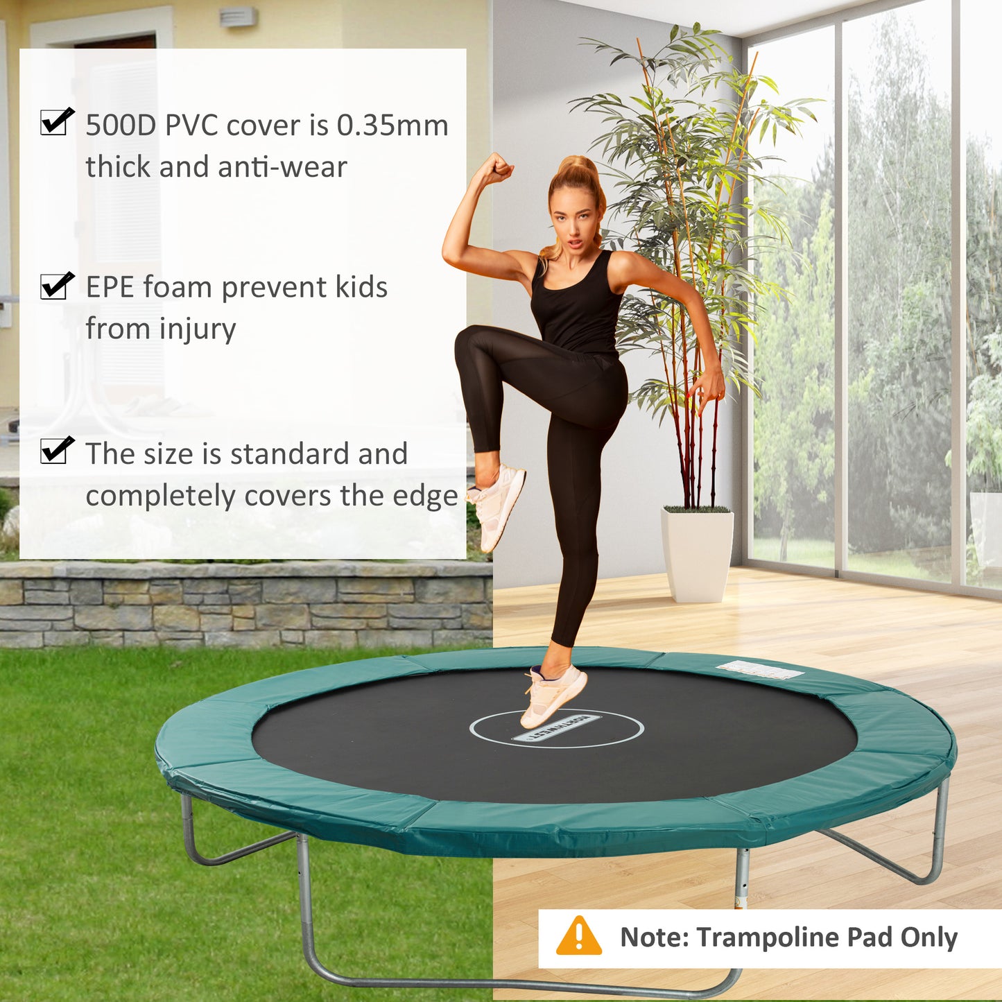 14FT Trampoline Safety Pad Replacement Jump Bounce Protection Cover Green Kids Crystal