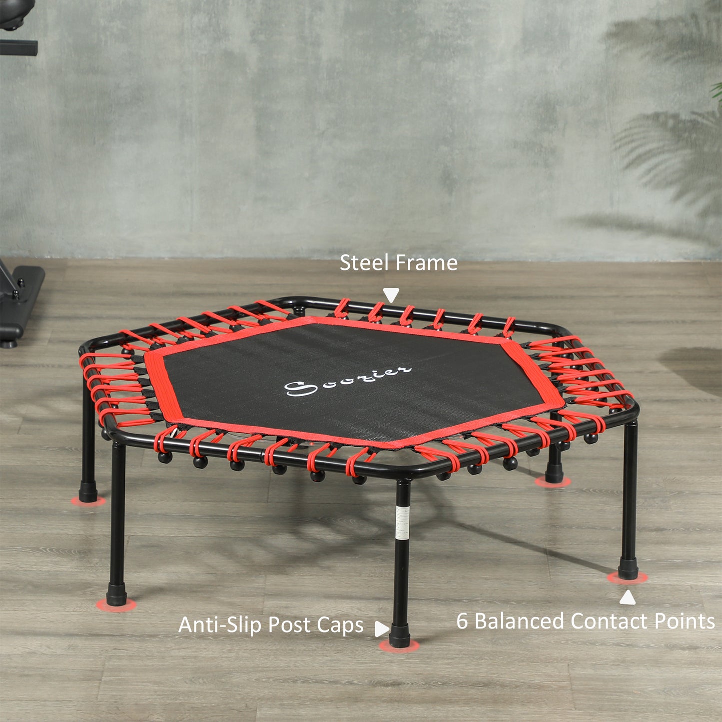 45" Rebounder Trampoline for Adult, Quiet Bungee Rebounder with LED Lights Remote Control, Red Kids Crystal