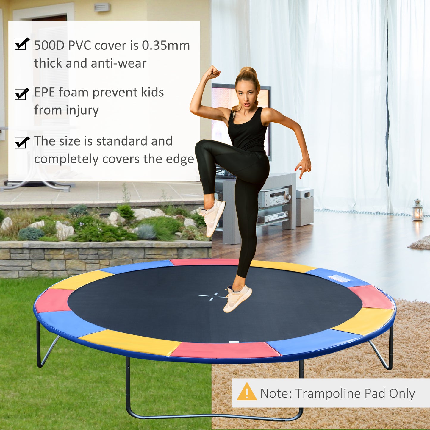 Round Trampoline Pad 14 FT Outdoor Bounce Jump Safety Frame Exercise Kids Crystal