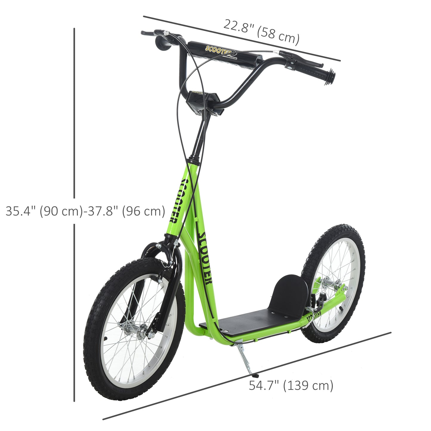 Kids Kick Scooter for 5+ Year Old, Kids Ride on Toy w/ 16" Inflatable Wheel Dual Brakes, Green Kids Crystal