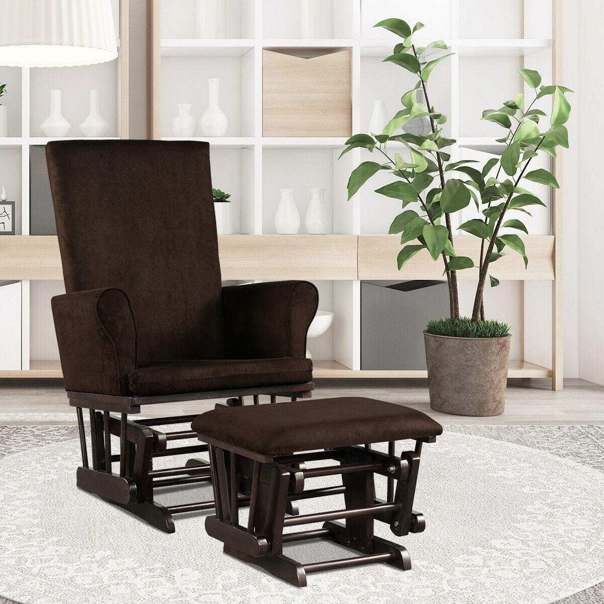 Baby Nursery Relax Rocker Rocking Chair Glider & Ottoman Set-Coffee Kids Crystal