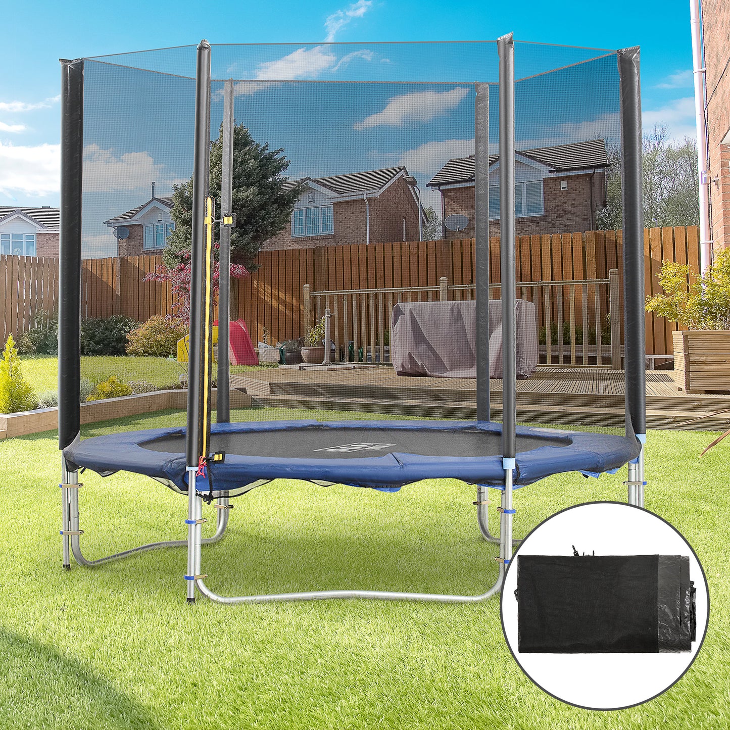 8FT Trampoline with Enclosure Net Safety Outdoor Bounce Jump 6 Poles Black Kids Crystal
