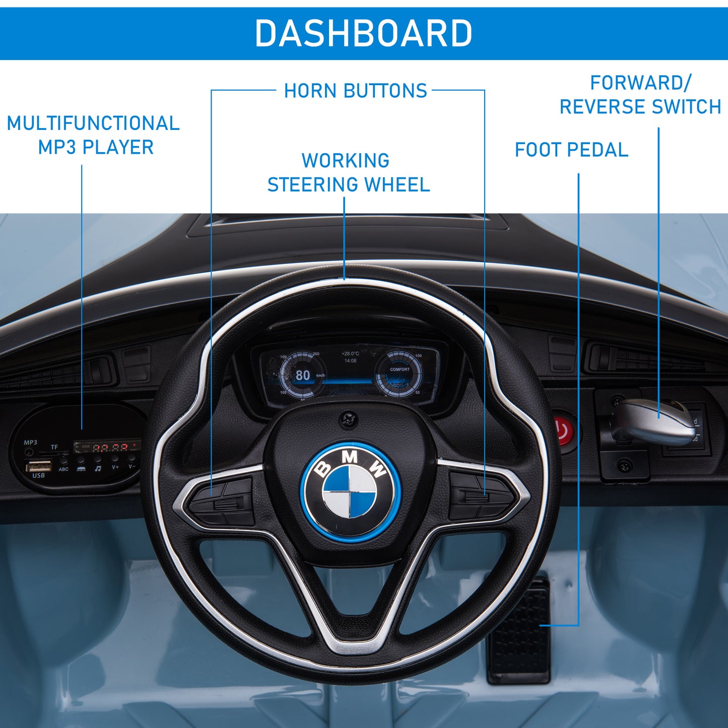 6V Kids Ride-On BMW: Remote Control, 2 Speeds, Lights, MP3, Power Indicator Kids Crystal