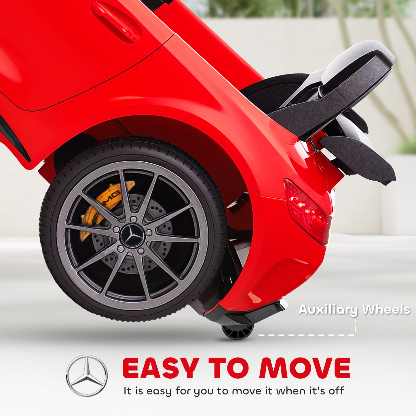 Mercedes-Benz AMG GTR Licensed 12V Battery Powered Kids Electric Car w/ Remote, Soft Start, Lights, Music Horn Red Kids Crystal