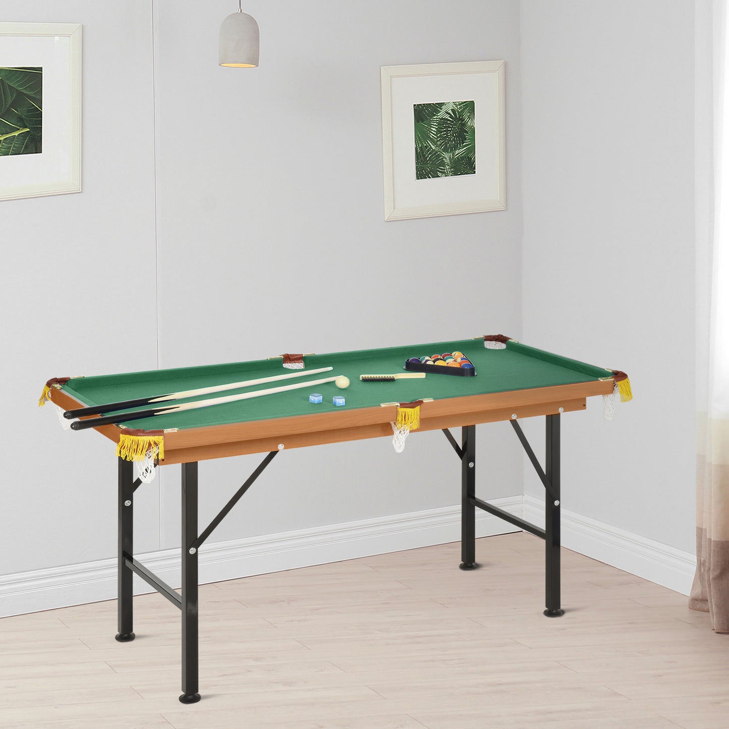 Compact 54.3"L Portable Billiard Table Foldable Design with Accessories for Home Pool Games Includes Cues Ball Kids Crystal