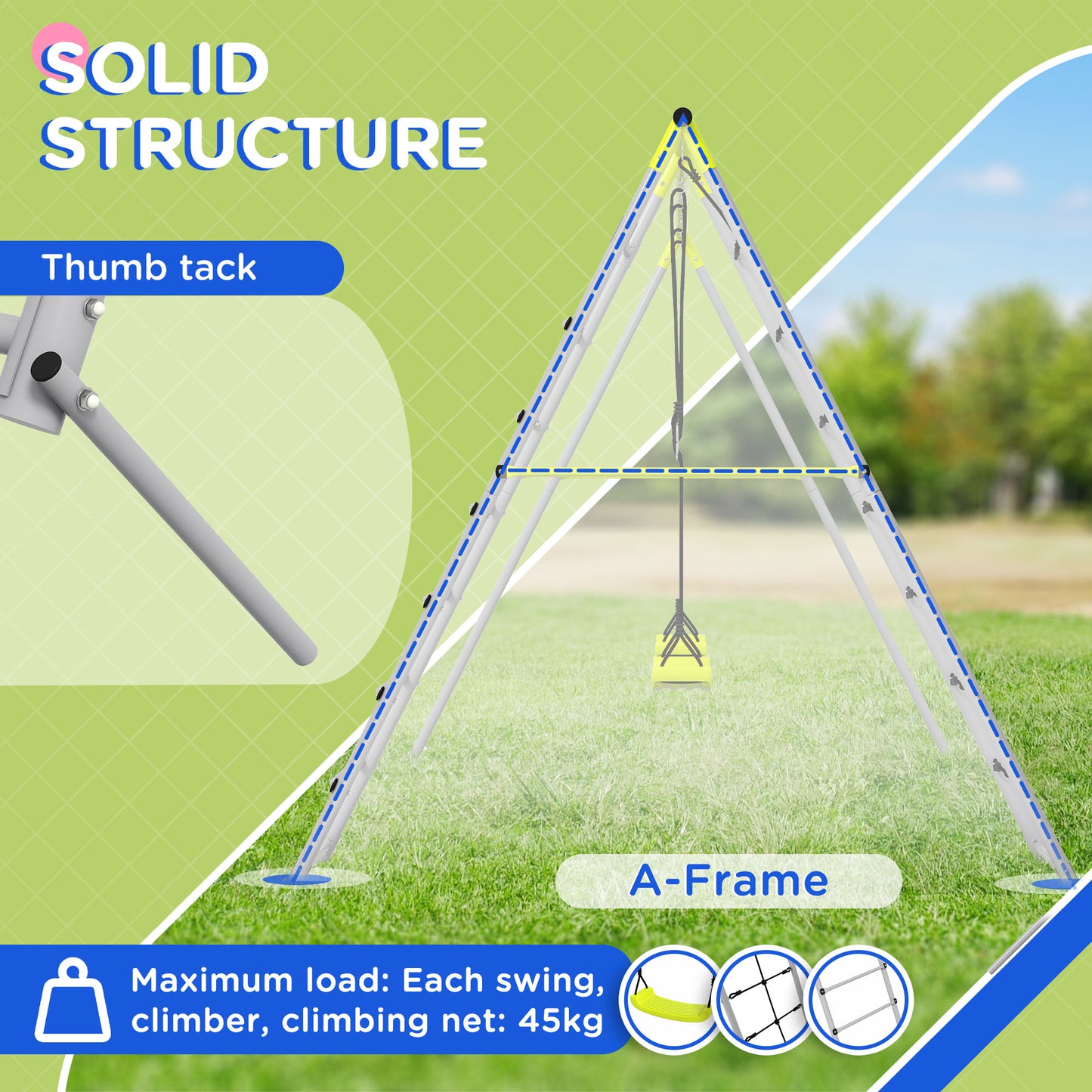 4-in-1 Metal Swing Set Double Swings Climber Climbing Net Kids Toddlers Backyard Outdoor Playground Kids Crystal