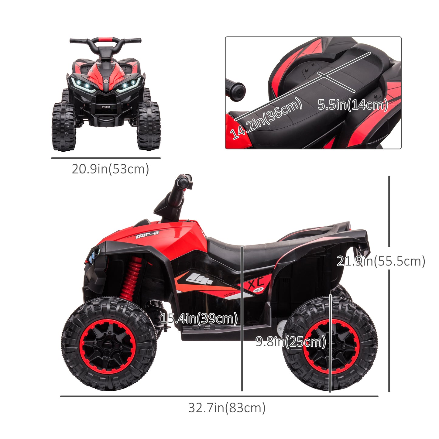 Kids 4 Wheeler Quad Bike ATV Music MP3 Headlights Speed Control Electric Rechargeable Battery Powered Ride On Toy 3-5 Years Red Kids Crystal