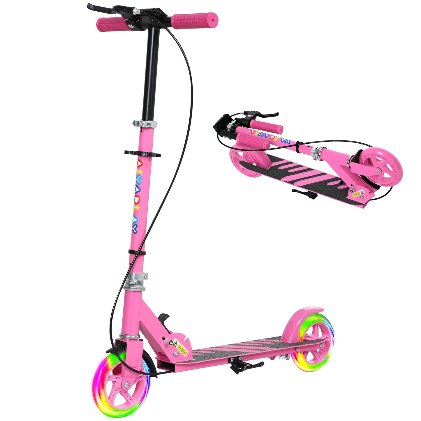 Scooter for Kids Ages 3-8 with Light Up Wheels, Adjustable Handlebar, Rear Brake & Handbrake for Girls and Boys, Pink Kids Crystal