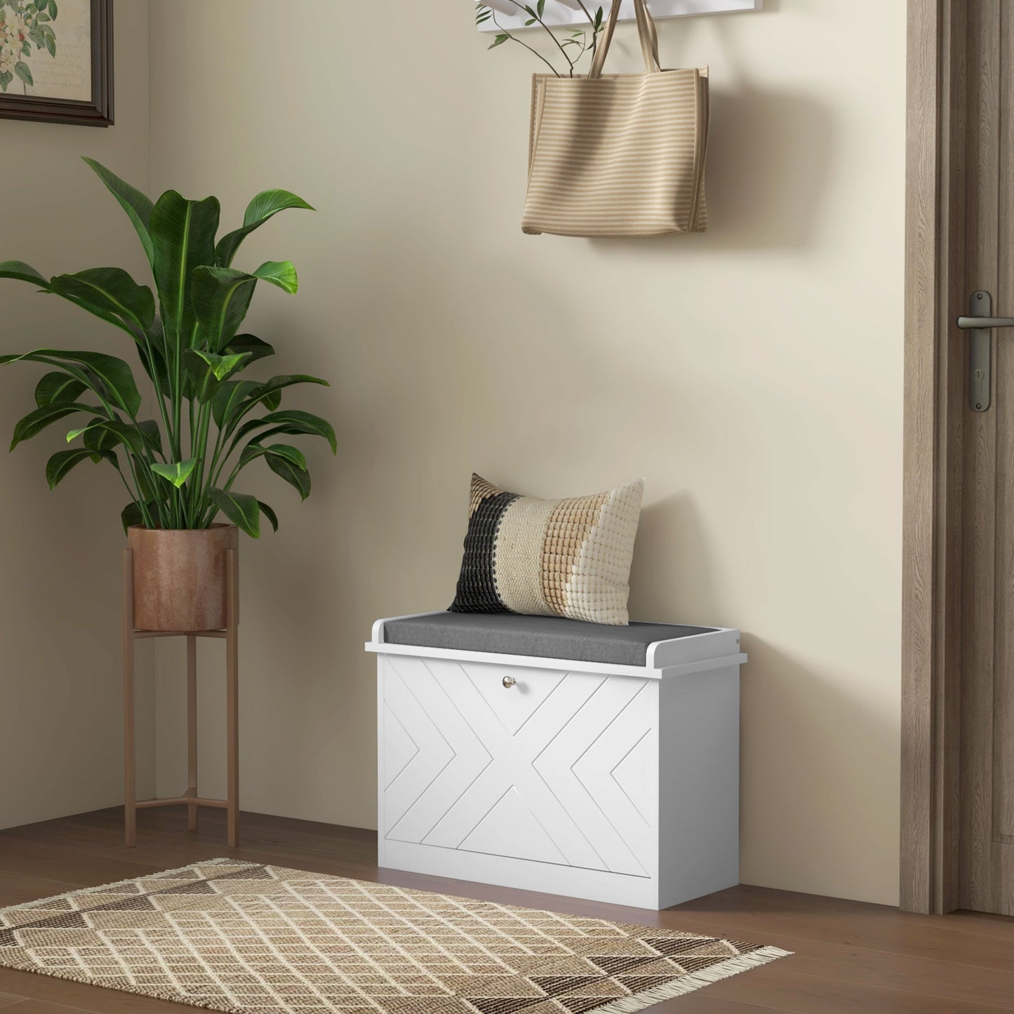 Entryway Shoe Bench with Storage Flip Drawer Adjustable Shelf for 6 Pairs Cushioned Hallway Bench White Kids Crystal