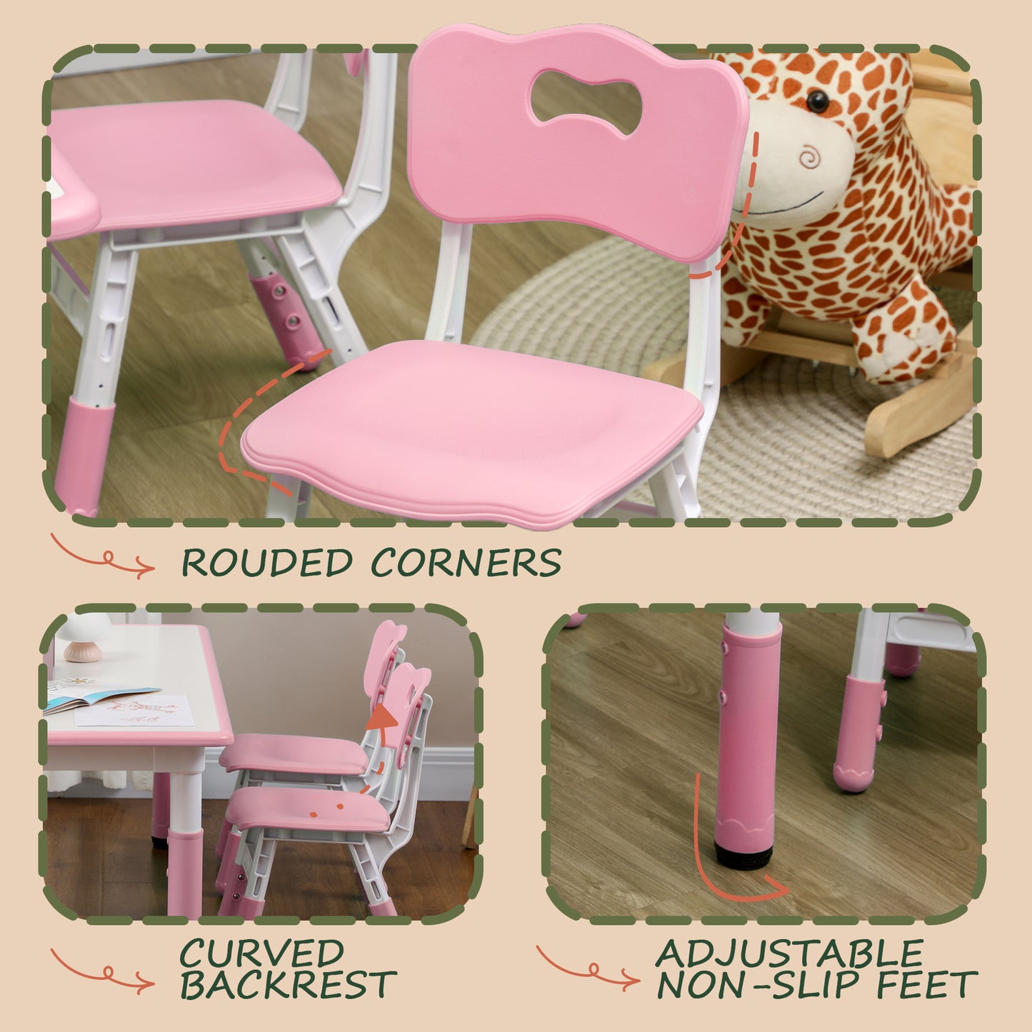 Kids Table & 4 Chair Set: Adjustable Height, Durable, Easy Clean for Toddlers in Pink Kids Crystal