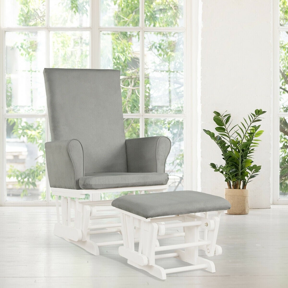 Baby Nursery Relax Rocker Rocking Chair Glider & Ottoman Set-Gray Kids Crystal