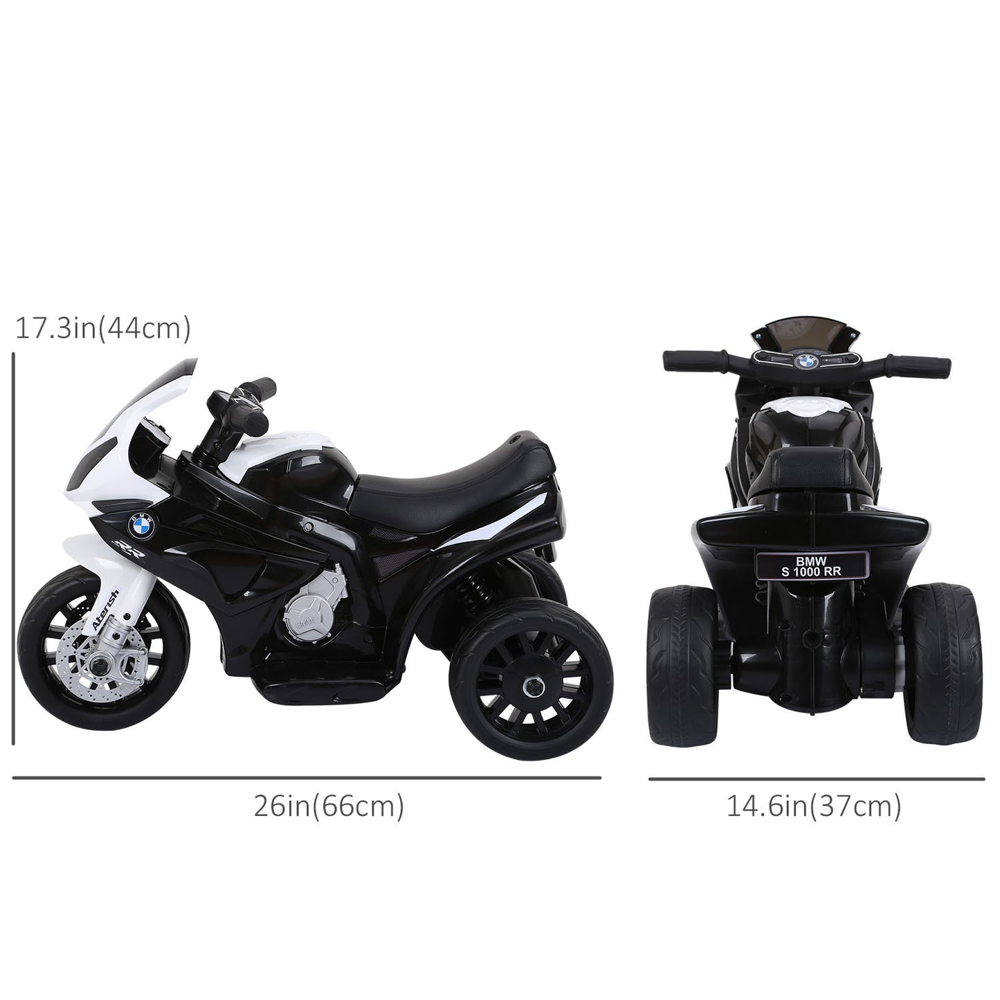 6V Kids Motorcycle Battery Powered Toddler Ride On with Headlight Music 3 Wheels Black Kids Crystal