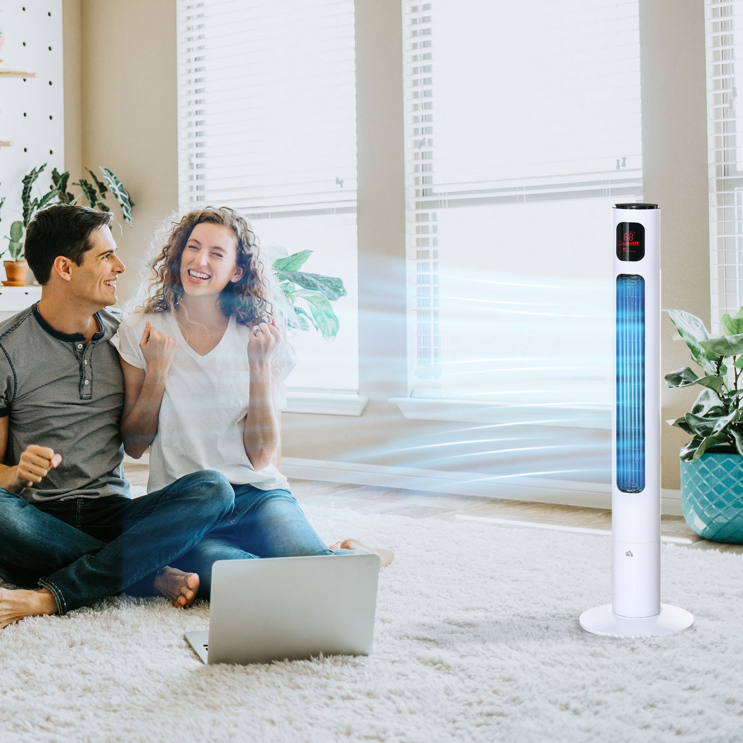 Oscillating Tower Fan Standup Cooling 3 Speed 12h Timer LED Remote White for Efficient Air Circulation Kids Crystal