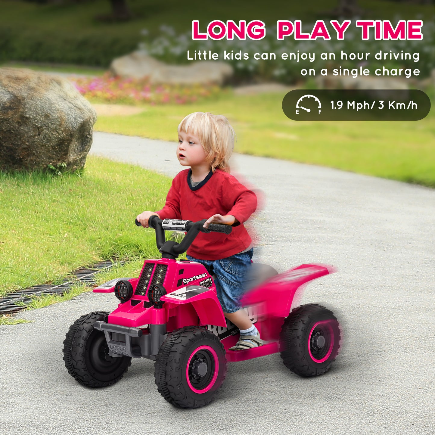 6V Kids ATV Quad, 4 Wheeler Battery Powered Electric Ride on Car w/ Lights, Forward Backward, for 3-6 Years, Pink Kids Crystal