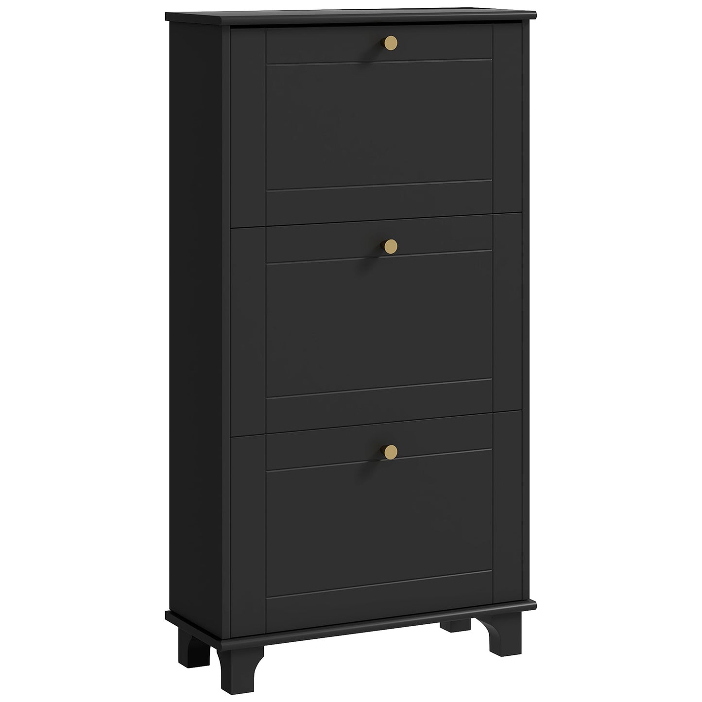 Narrow Shoe Storage 3 Flip Drawers Adjustable Shelves Shoe Organizer 12 Pairs Black Space Saving Kids Crystal