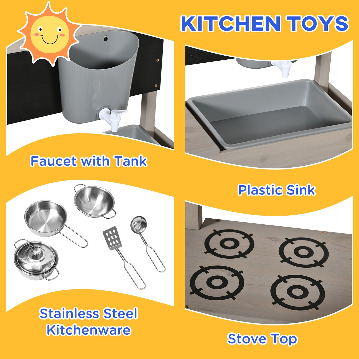 Kids Sandbox with Canopy Wooden Sandpit Adjustable Cover Kitchen Toys Seats Storage for Ages 3-7 45x43 inch Kids Crystal