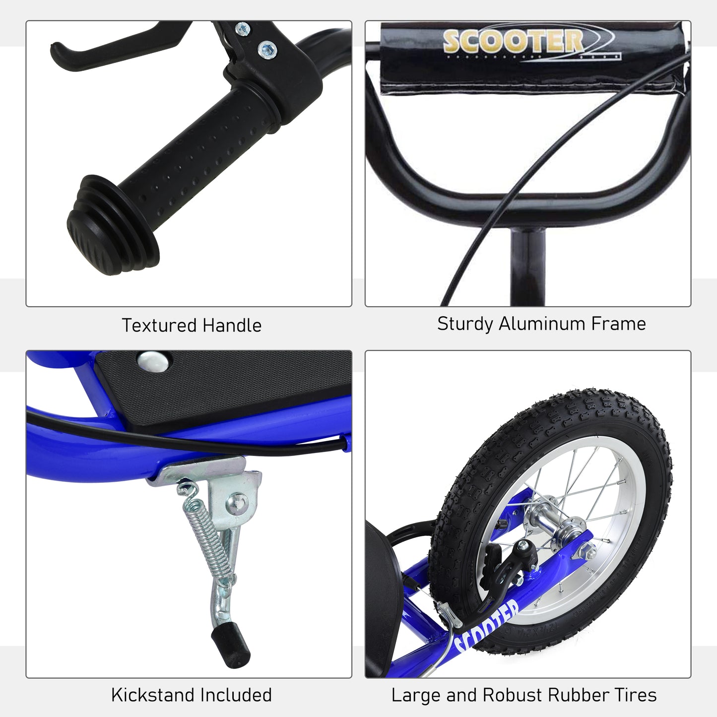 Kids Scooter with Adjustable Handlebar, Youth Kick Scooter with Dual Brakes, Inflatable Wheels, for Age 5+, Blue Kids Crystal
