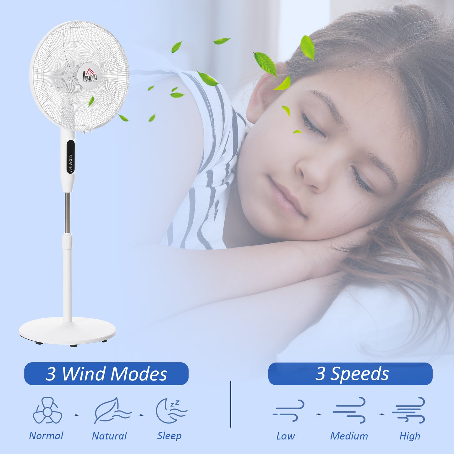 Standing Floor Fan with Remote Tall Pedestal Cooling Fan for Home Bedroom White Kids Crystal