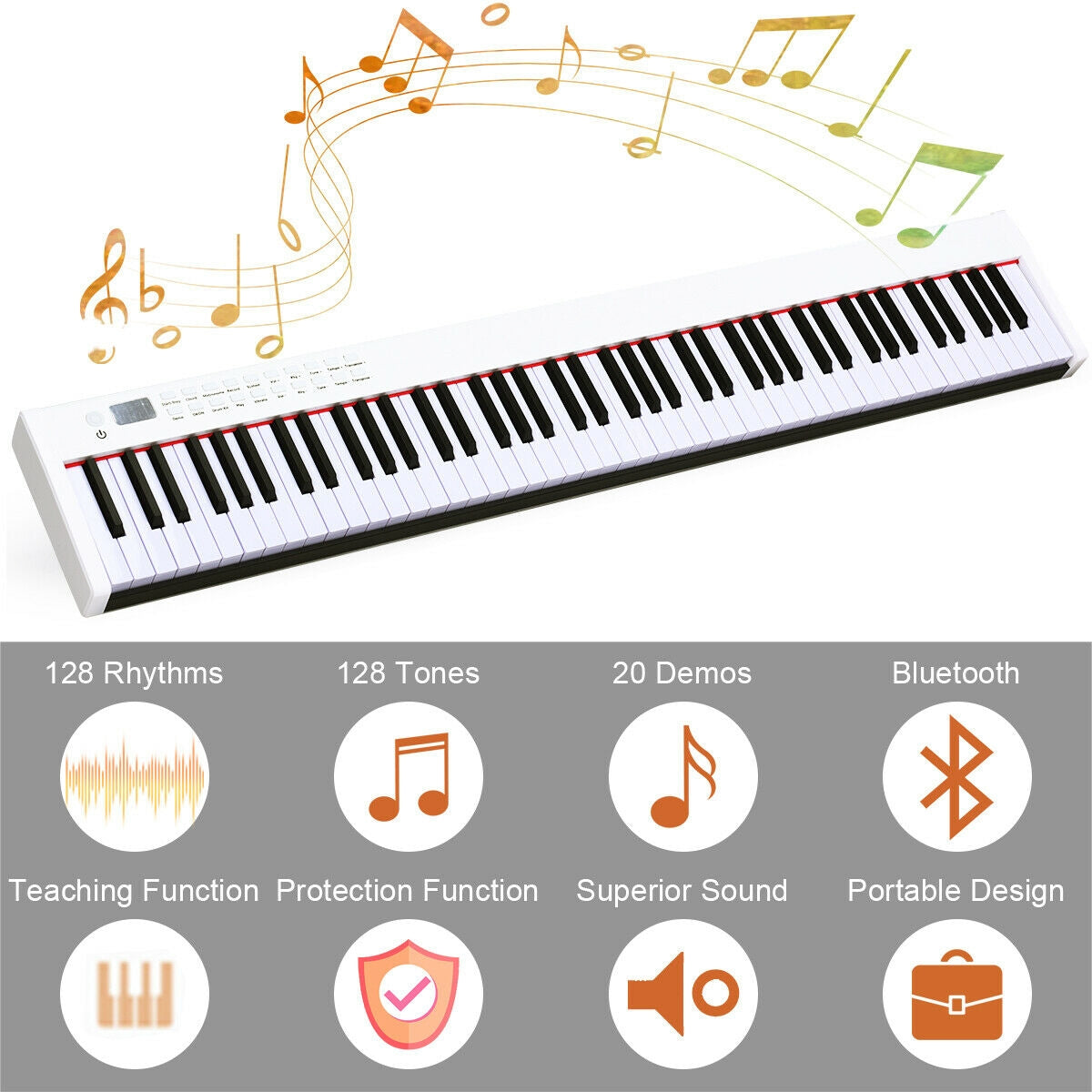 BX-II 88-key Portable Digital Piano with MP3-White Kids Crystal