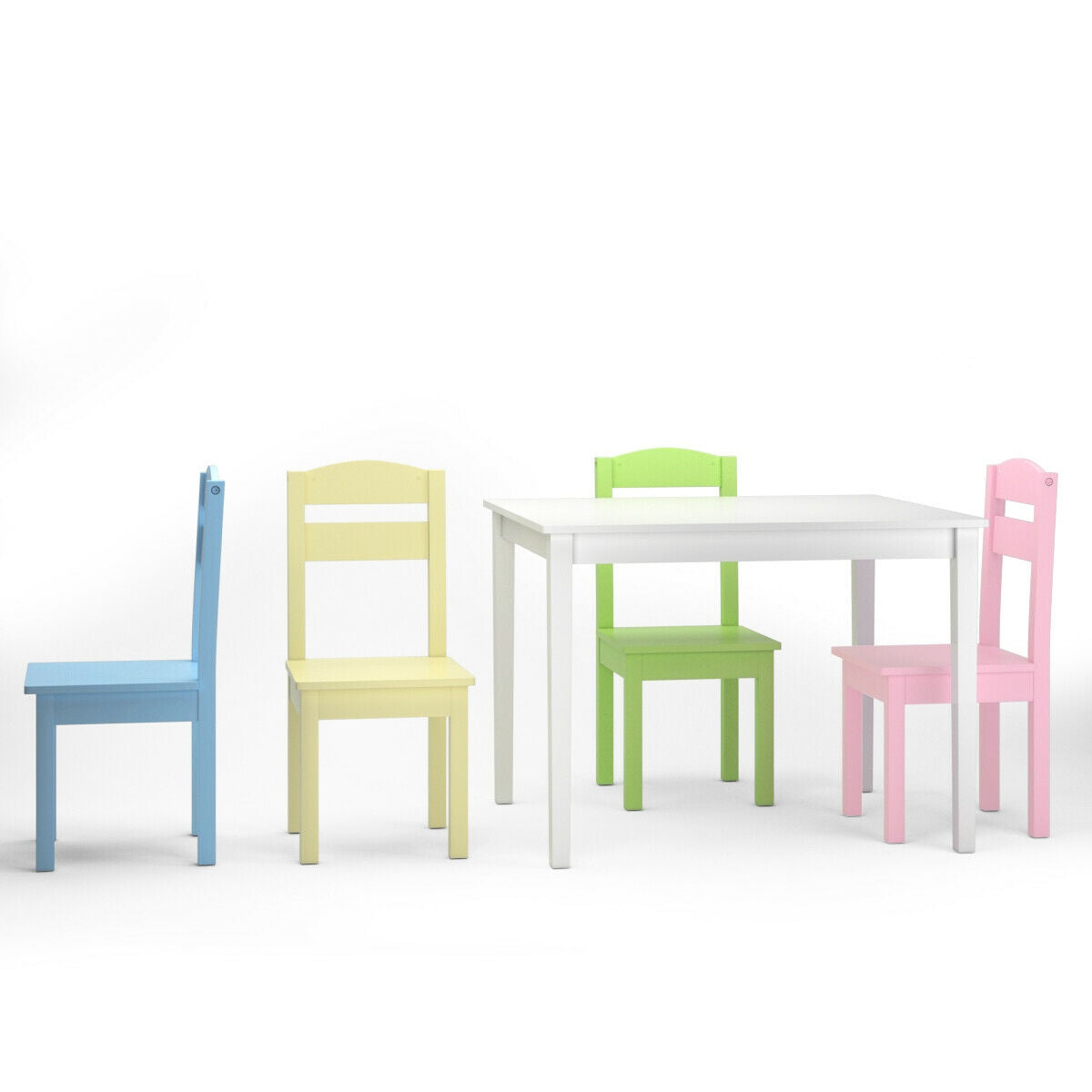 5 Pieces Kids Pine Wood Table Chair Set-Clear Kids Crystal