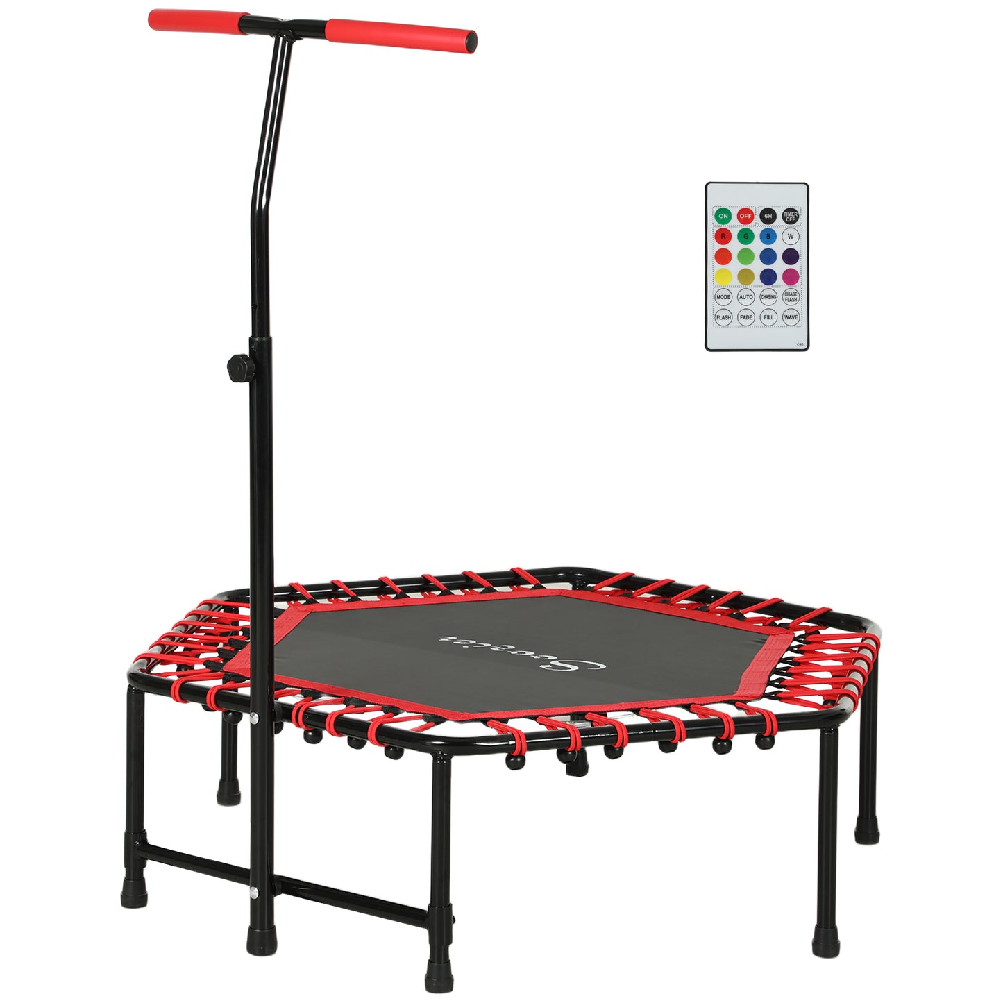 45" Rebounder Trampoline for Adult, Quiet Bungee Rebounder with LED Lights and Adjustable Handle, Red Kids Crystal