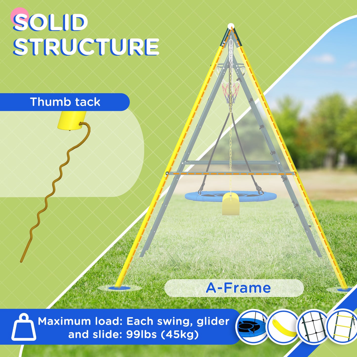 Swing Set 4-in-1 for Kids, Saucer Swing, Seat, Climbing, Basketball Hoop, 3-8 Years, Yellow Kids Crystal