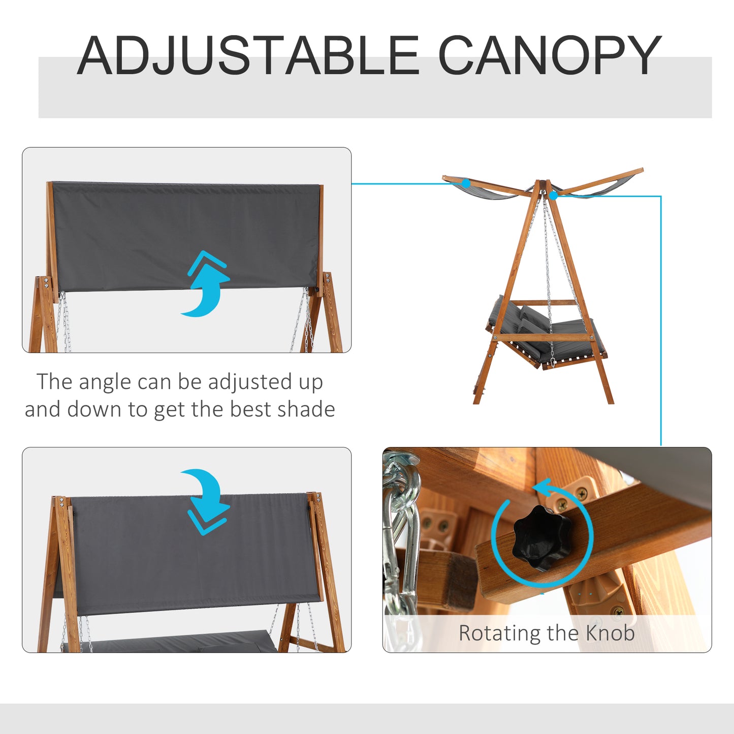 3 Seater Patio Swing Chair Convertible Cushioned Porch Swing Bed with Canopy, Wood Frame for Outdoor, Backyard, Garden