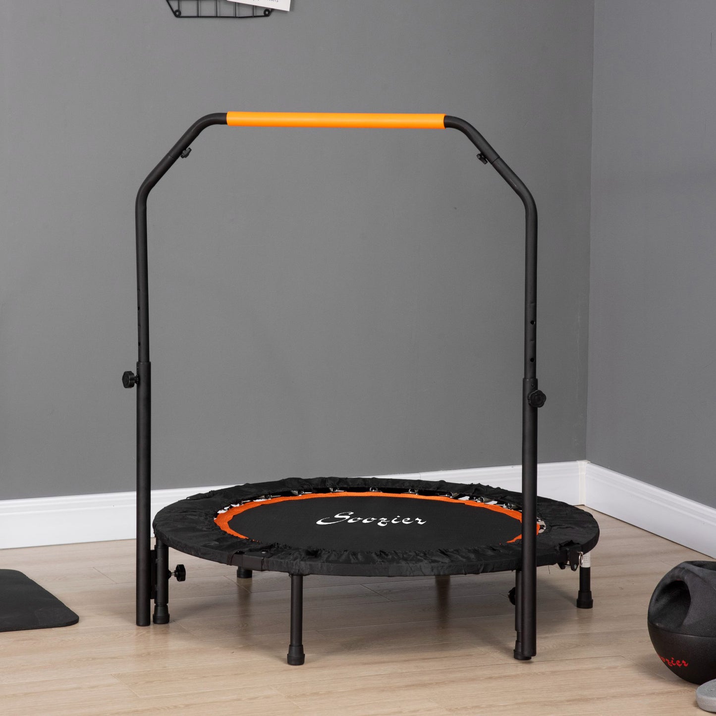 40" Foldable Mini Fitness Trampoline, with Adjustable Foam Handle, Orange Kids Crystal