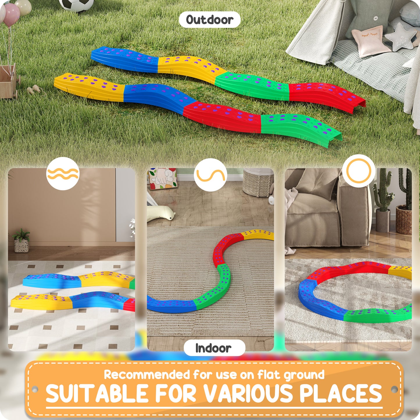 8PCs Kids Balance Beam Stepping Stones w/ Non-slip Foot Pads Kids Crystal