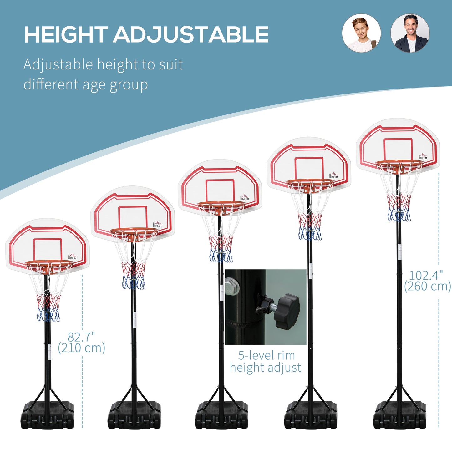 7-8.5ft Basketball Hoop, Freestanding Basketball System with 27.5" Shatterproof Backboard and Wheels, White Kids Crystal