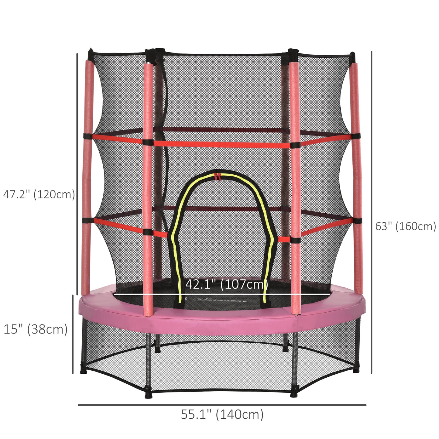 55" Kids Trampoline with Enclosure Net for Indoor/Outdoor, Trampoline for Boys and Girls Age 3-6 Years, Pink Kids Crystal