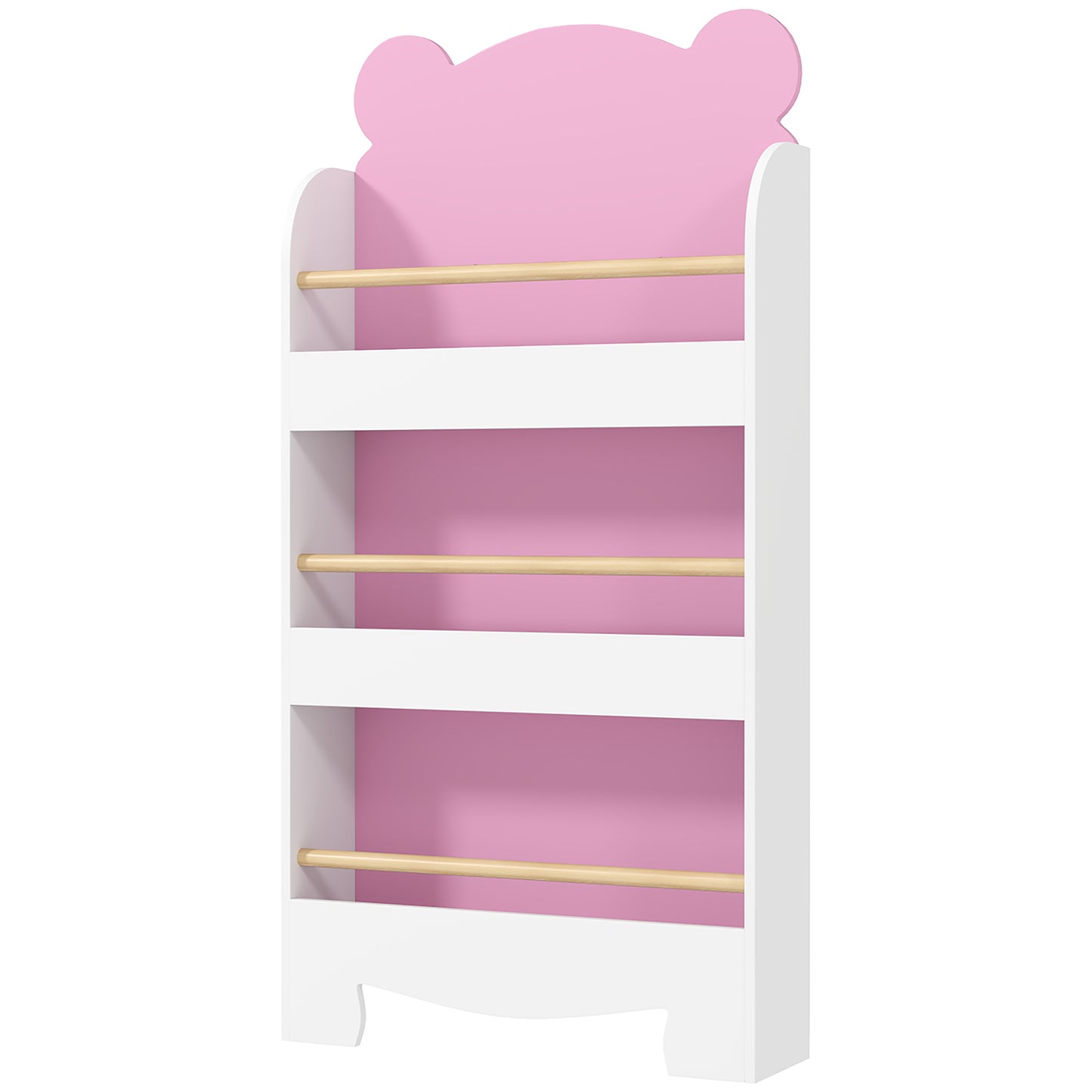 3-Tier Bear Theme Kids Bookshelf with Anti-tipping Device for Living Room, Kids Room, Playroom, Pink