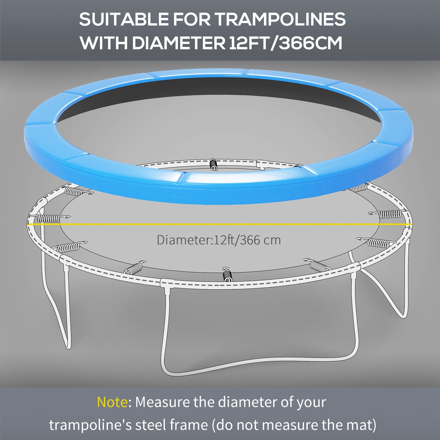 12ft Trampoline Replacement Pad Trampoline Spring Cover EPE Foam Light Blue Kids Crystal
