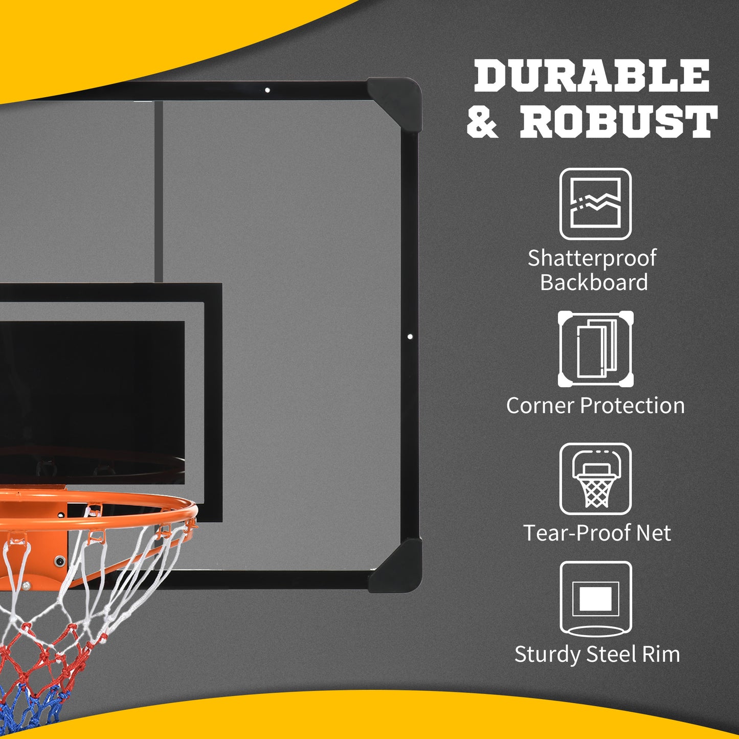 Wall Mounted Mini Basketball Hoop with 45" x 29" Backboard, Rim and All-Weather Net for Indoor and Outdoor Use Kids Crystal