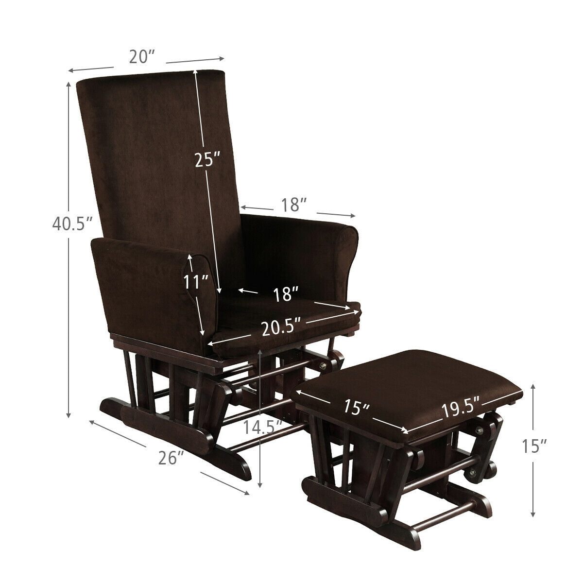 Baby Nursery Relax Rocker Rocking Chair Glider & Ottoman Set-Coffee Kids Crystal