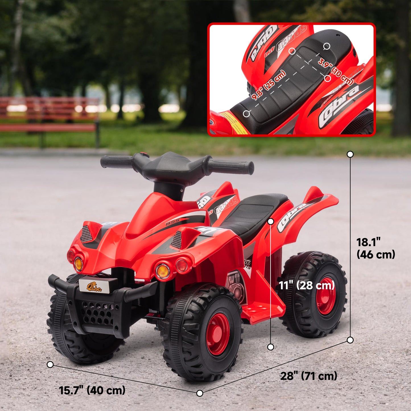 6V Kids ATV Quad w/ Music, Forward, for 2-6 Years, Red Kids Crystal