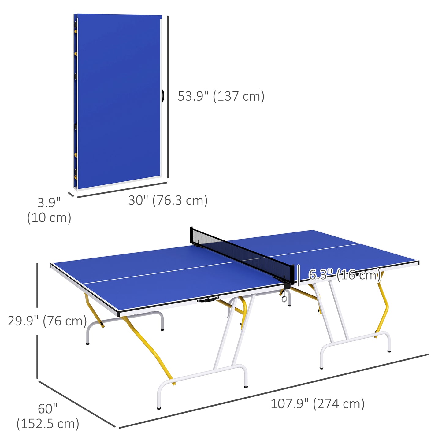 Full Size Table Tennis Table, Folding Ping Pong Table with Paddles and Balls, Blue Kids Crystal