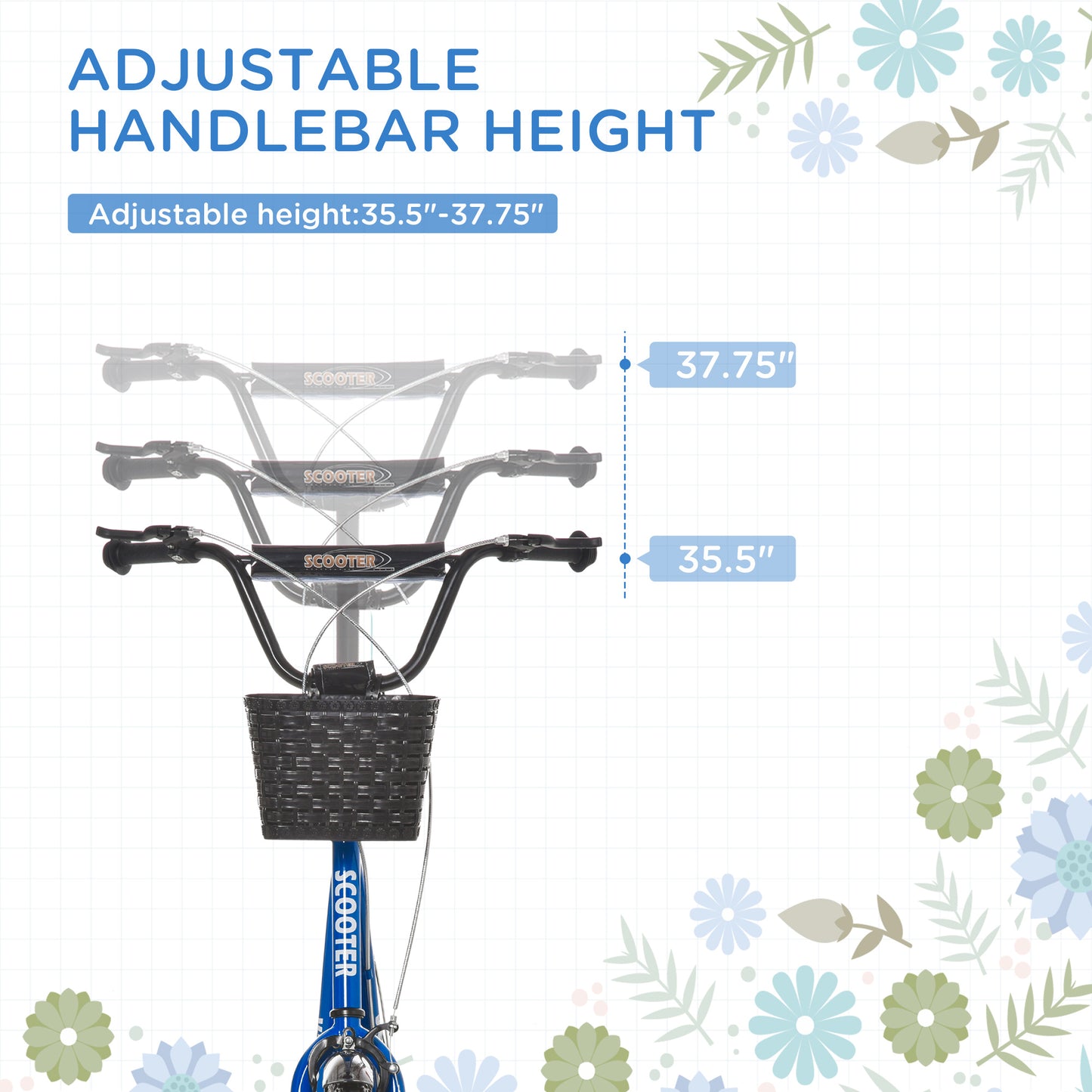 Youth Scooter Durable Kick Scooter for Kids Teens with Adjustable Handlebar Dual Brakes Basket Cupholder Mudguard Kids Crystal